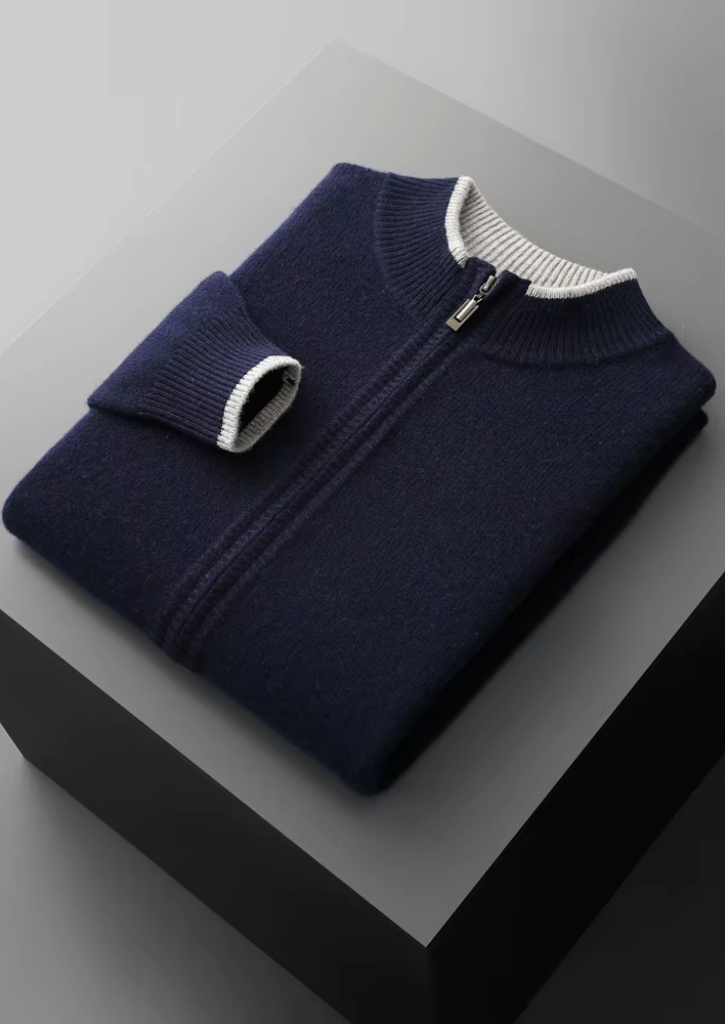 Cardigan Bicolore zippé en Laine Mérinos