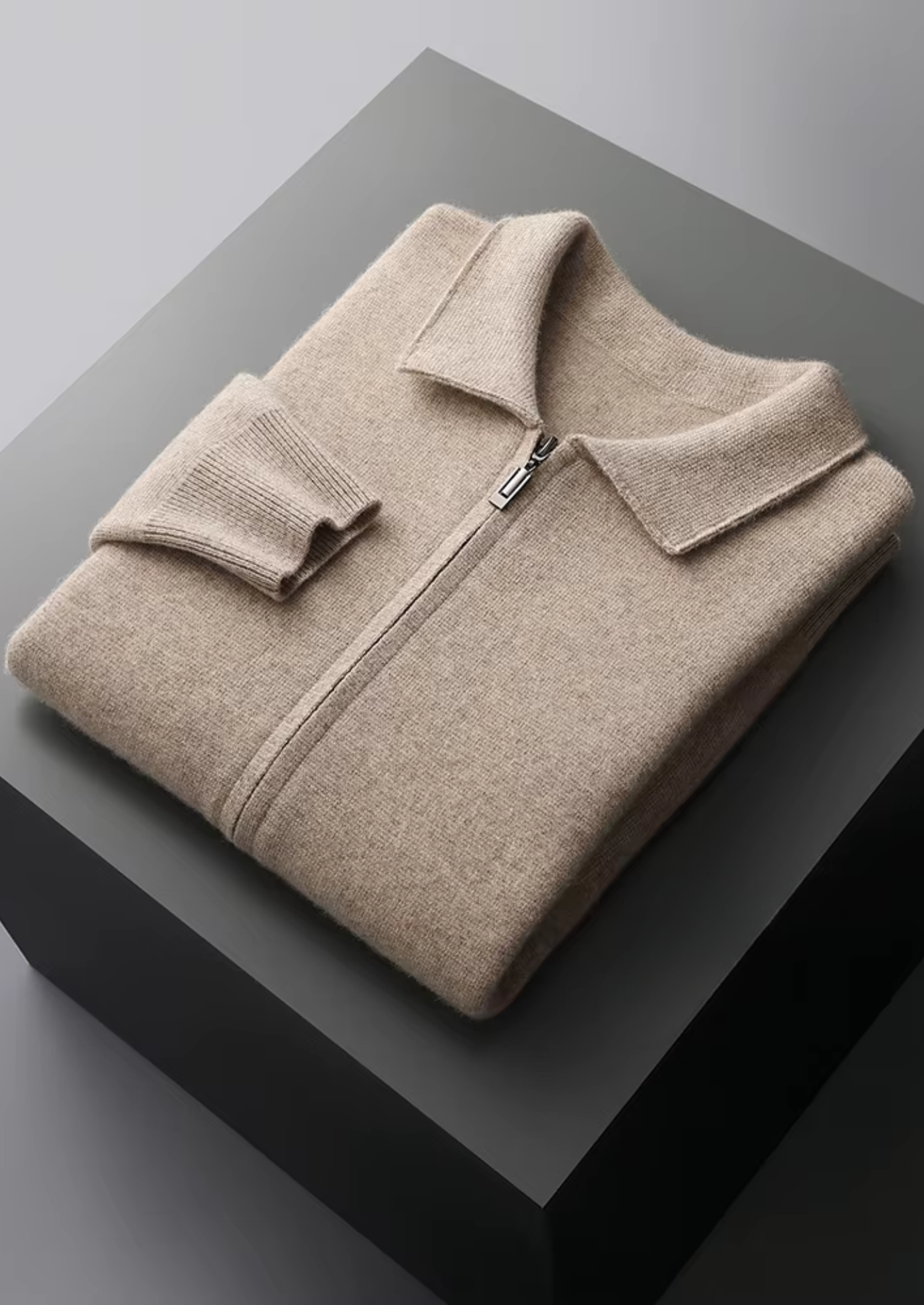 Cardigan Polo zippé en Laine Mérinos Extra Fine