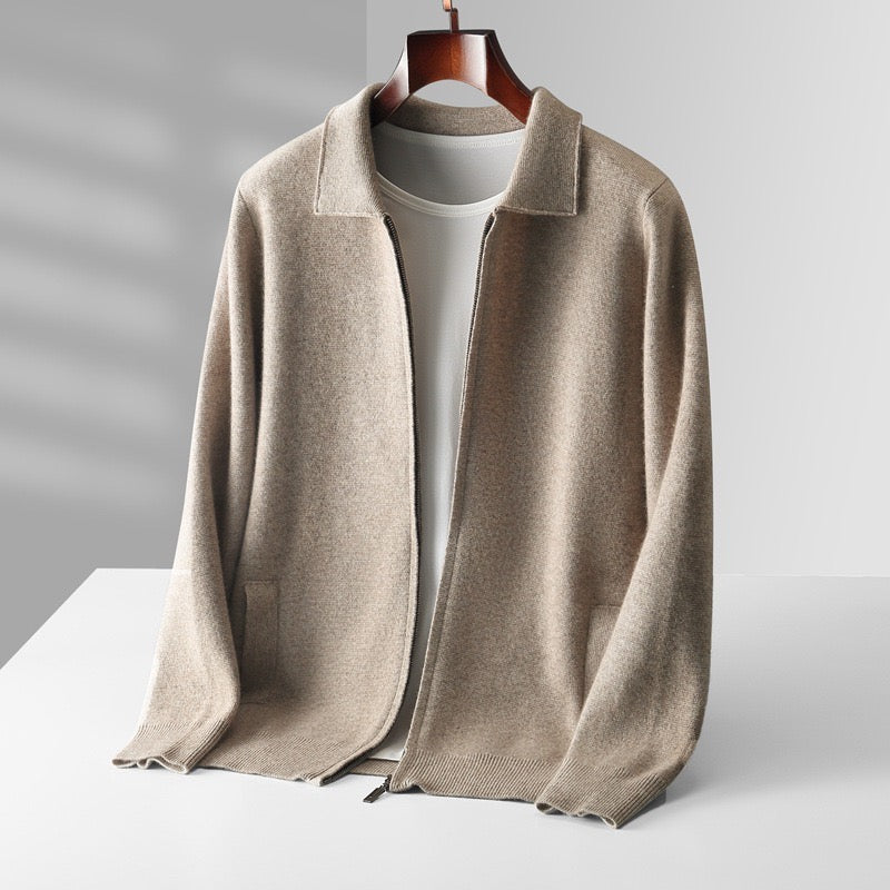 Cardigan Polo zippé en Laine Mérinos Extra Fine