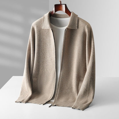 Cardigan Polo zippé en Laine Mérinos Extra Fine